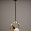Lyra Double Ring Single Pendant, 1 Light E27, Matt Black / Painted Gold, G95/120 Lamp Recommended additional 2