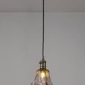 Marion Switched Pendant 1.5m, 1 x E27, Antique Brass / Black Twisted Cable / Brown Flower Glass additional 1