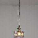 Marion Switched Pendant 1.5m, 1 x E27, Antique Brass / Black Twisted Cable / Brown Square Glass additional 1