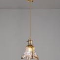 Marion Switched Pendant 1.5m, 1 x E27, Antique Brass / Golden Brown Braided Cable / Brown Flower Glass additional 1