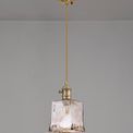 Marion Switched Pendant 1.5m, 1 x E27, Antique Brass / Golden Brown Braided Cable / Brown Square Glass additional 2