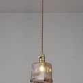 Marion Switched Pendant 1.5m, 1 x E27, Brass / Pale Gold Twisted Cable / Brown Square Glass additional 1