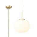 Shell Medium Oval Ball Pendant 1 Light E27 Satin Gold Suspension With Frosted White Glass Globe additional 5