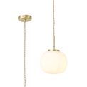 Shell Small Oval Ball Pendant 1 Light E27 Satin Gold Suspension With Frosted White Glass Globe additional 6