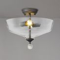 Talusia 2 Light Semi Flush Ceiling E27 With Flat Round 38cm Glass Shade Graphite/Clear additional 2