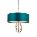 Aldwych 3 light Pendant Antique silver leaf &amp; teal satin fabric additional 1