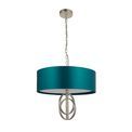Aldwych 3 light Pendant Antique silver leaf &amp; teal satin fabric additional 2