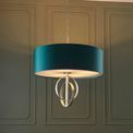 Aldwych 5 light Pendant c Antique silver leaf &amp; teal satin fabric additional 2