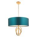 Aldwych 5 light Pendant Antique gold leaf &amp; teal satin fabric additional 1