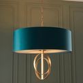 Aldwych 5 light Pendant Antique gold leaf &amp; teal satin fabric additional 2