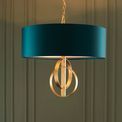 Aldwych 3 light Pendant Antique gold leaf &amp; teal satin fabric additional 2