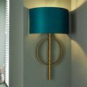 Aldwych Gold Leaf &amp; Teal Satin Fabric Antique Wall Lamp additional 2