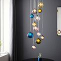 Barmouth 12 Light Pendant Black chrome plate &amp; multi coloured glass additional 3