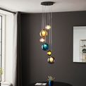 Barmouth 6 Light Pendant Black chrome plate &amp; multi coloured glass additional 2