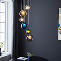 Barmouth 6 Light Pendant Black chrome plate &amp; multi coloured glass additional 3