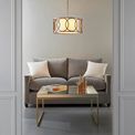 Canford Brushed Gold Paint &amp; White Fabric 4 Light Ceiling Pendant Light additional 2