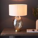 Carlisle Table Lamp Champagne lustre glass, satin brass plate with vintage white fabric additional 2