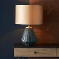 Dinton Table Lamp With Shade Turquoise tinted glass &amp; gold satin fabric additional 2