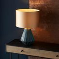 Dinton Table Lamp With Shade Turquoise tinted glass &amp; gold satin fabric additional 3