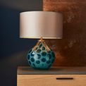 Dorton Table Lamp Base Only Teal artisan glass &amp; matt antique brass plate additional 2