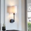 Drayton Wall Light Matt black &amp; vintage white fabric additional 3