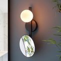 Edgeware Bathroom Wall Light Matt black, mirrored glass with opal glass additional 3