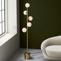 Elfordleigh 5 Light Floor Lamp Satin brass plate &amp; gloss white glass additional 3
