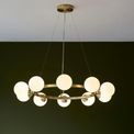Elfordleigh 10 Light Pendant Satin brass plate &amp; gloss white glass additional 2