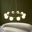 Elfordleigh 10 Light Pendant Satin brass plate &amp; gloss white glass additional 3