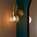 Enfield Bathroom Wall light Satin brass plate &amp; clear ribbed glass additional 3