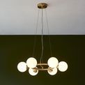 Elfordleigh 6 Light Pendant Satin brass plate &amp; gloss white glass additional 3