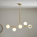 Elfordleigh 5 Light Pendant Satin brass plate &amp; gloss white glass additional 2