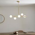 Elfordleigh 5 Light Pendant Satin brass plate &amp; gloss white glass additional 3