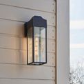 Ganton Outdoor Wall light Matt black &amp; clear glass additional 3
