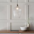 Golborne Large Pendant Bright nickel plate &amp; clear ribbed glass additional 3