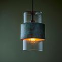 Goswick Pendant Verdigris bronze plate &amp; clear glass additional 3