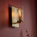 Goswick Wall Light Hammered brass plate &amp; textured clear glass additional 2