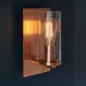 Goswick Wall Light Hammered copper plate &amp; textured clear glass additional 3