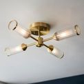 Greasby 4 Light Semi Flush Satin brass plate with clear &amp; frosted glass additional 3