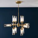 Greasby 12 Light Pendant Satin brass plate with clear &amp; frosted glass additional 2