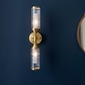 Greasby 2 Light Wall light Satin brass plate with clear &amp; frosted glass additional 3