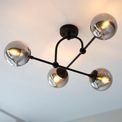 Grinton 4 Light Semi Flush Matt black &amp; smoked mirror glass additional 3