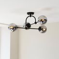 Grinton 4 Light Semi Flush Matt black &amp; smoked mirror glass additional 2