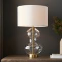 Hadleigh Table Lamp Bright nickel plate &amp; clear glass with vintage white fabric additional 3
