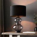 Hadleigh Table Lamp Grey tinted glass &amp; black cotton fabric with matt black paint additional 3