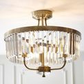 Kilbane 3 Light Semi Flush Antique brass plate &amp; clear cut glass additional 3