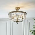 Kilbane 3 Light Semi Flush Antique brass plate &amp; clear cut glass additional 2
