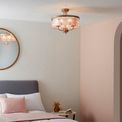 Kelham 3 Light Semi Flush Champagne paint &amp; rose pink cut glass additional 3