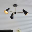Lythe 3 Light Semi Flush Matt antique brass plate &amp; matt black additional 3