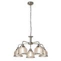 Bistro II 5Lt Pendant Light in Satin Silver &amp; Holophane Style Glass additional 1